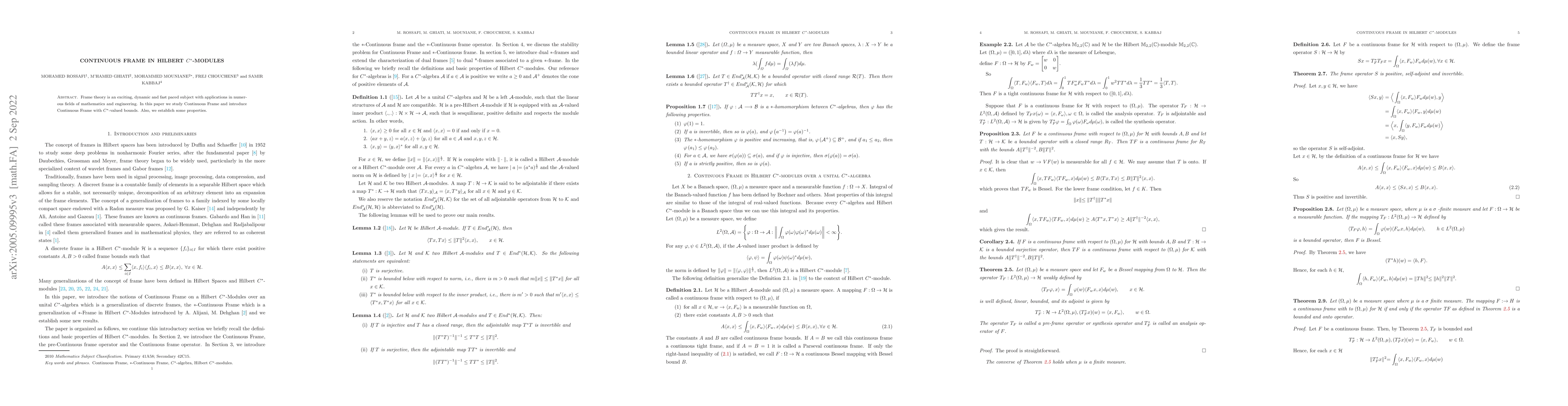 Thumbnail for Continuous Frame in Hilbert $C^{\ast}$-Modules