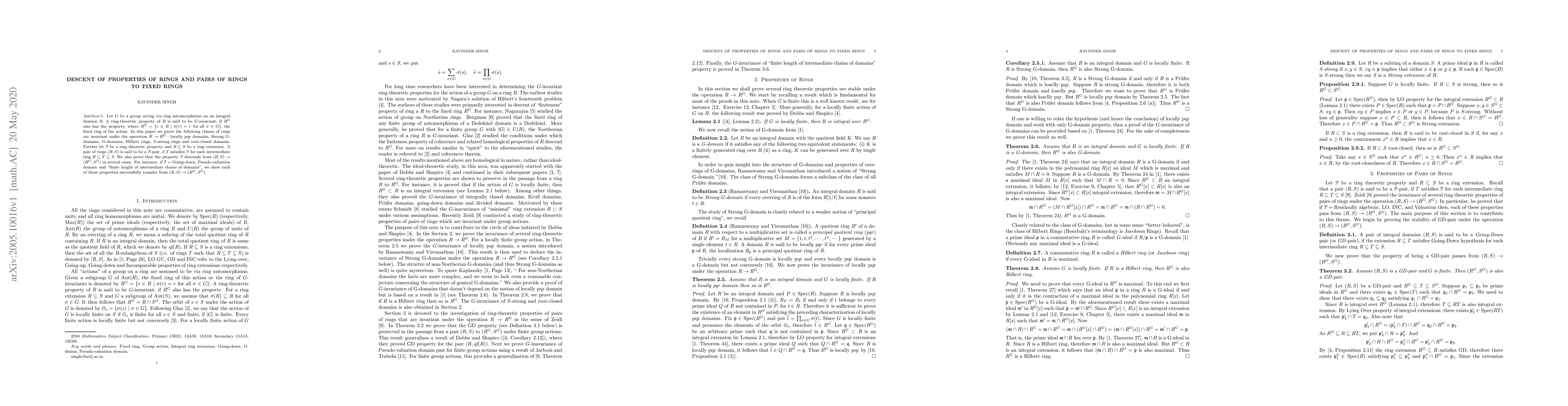Thumbnail for Descent of properties of rings and pairs of rings to fixed rings