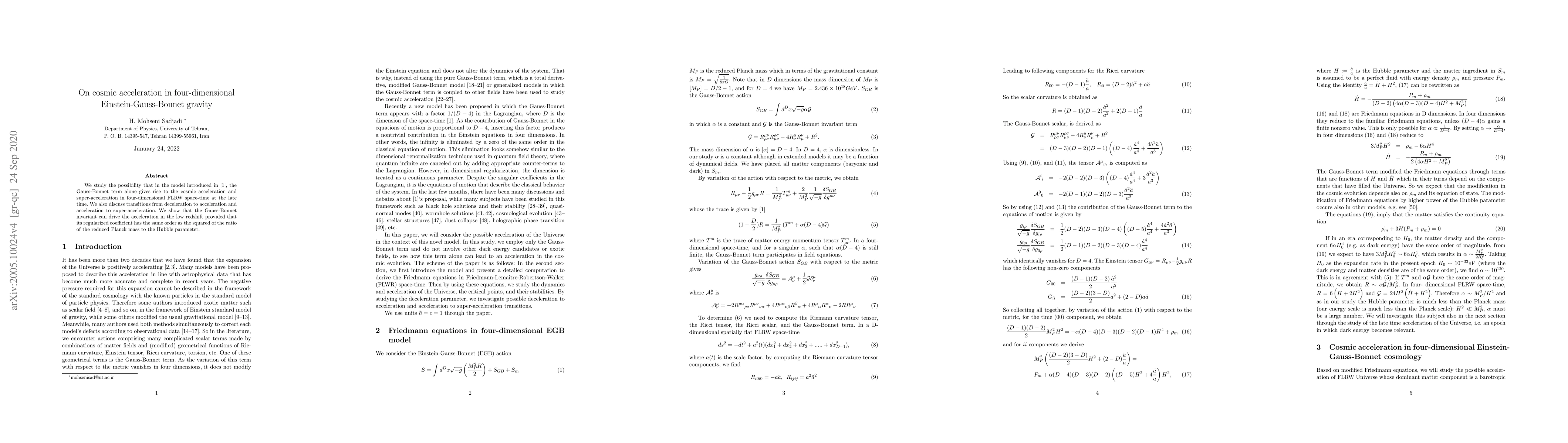 Thumbnail for On cosmic acceleration in four dimensional Einstein-Gauss-Bonnet gravity