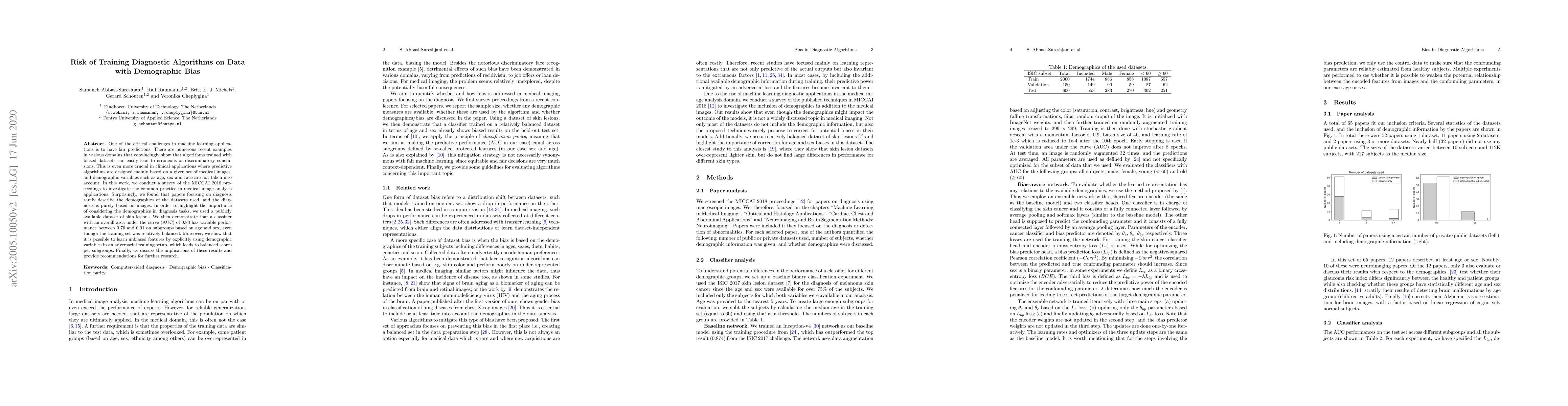 Thumbnail for Risk of Training Diagnostic Algorithms on Data with Demographic Bias