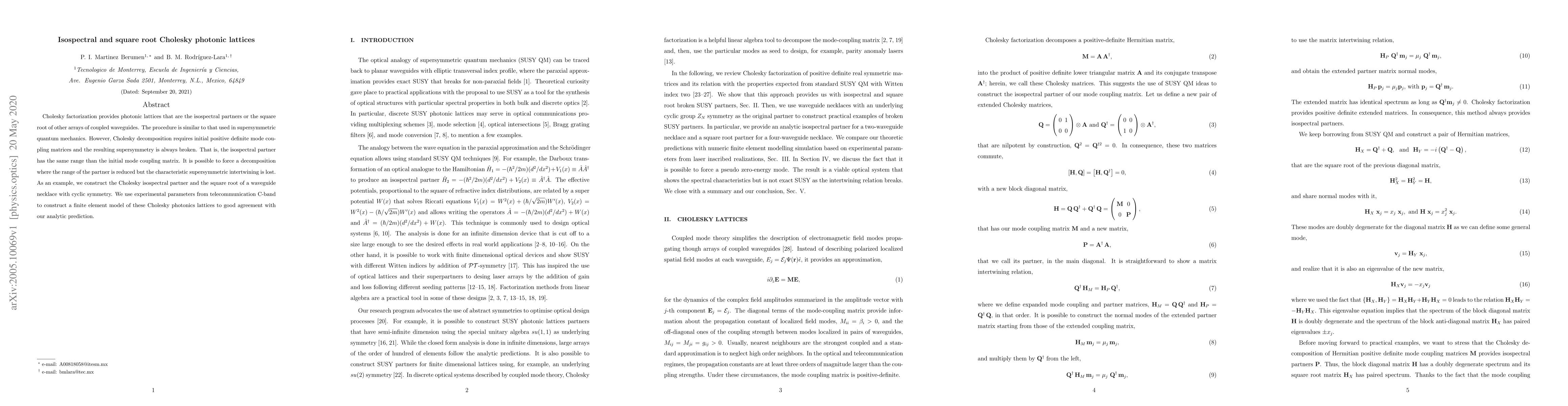 Thumbnail for Isospectral and square root Cholesky photonic lattices