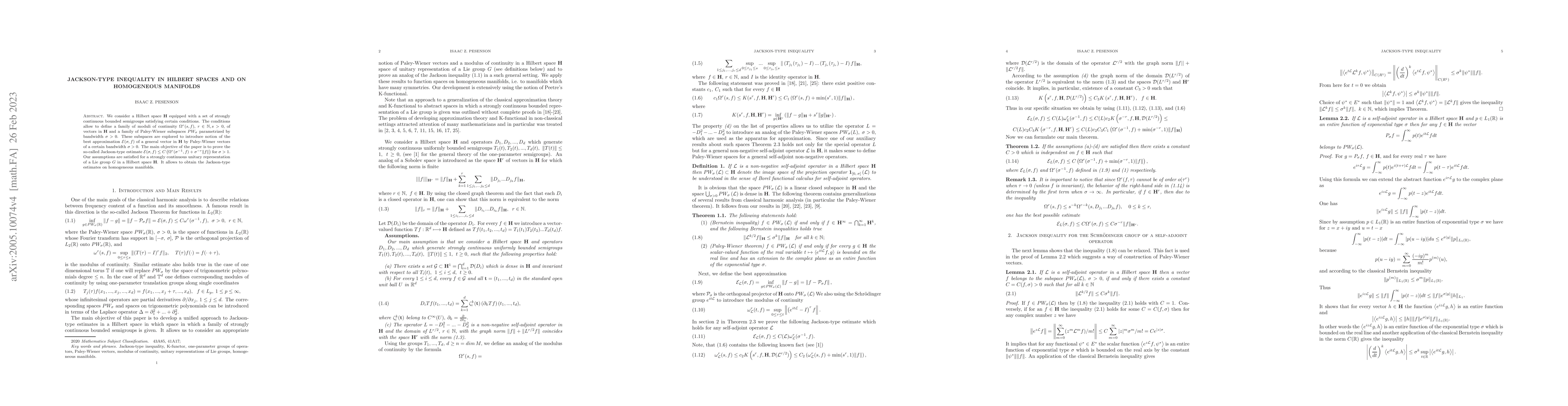 Thumbnail for Jackson theorem and modulus of continuity in Hilbert spaces and on
  homogeneous manifolds