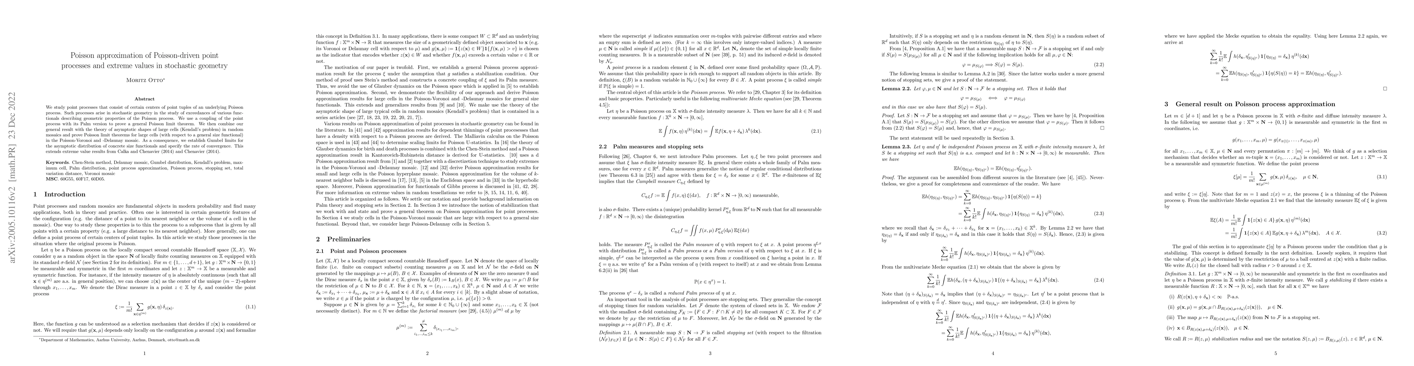 Thumbnail for Poisson approximation of Poisson-driven point processes and extreme
  values in stochastic geometry