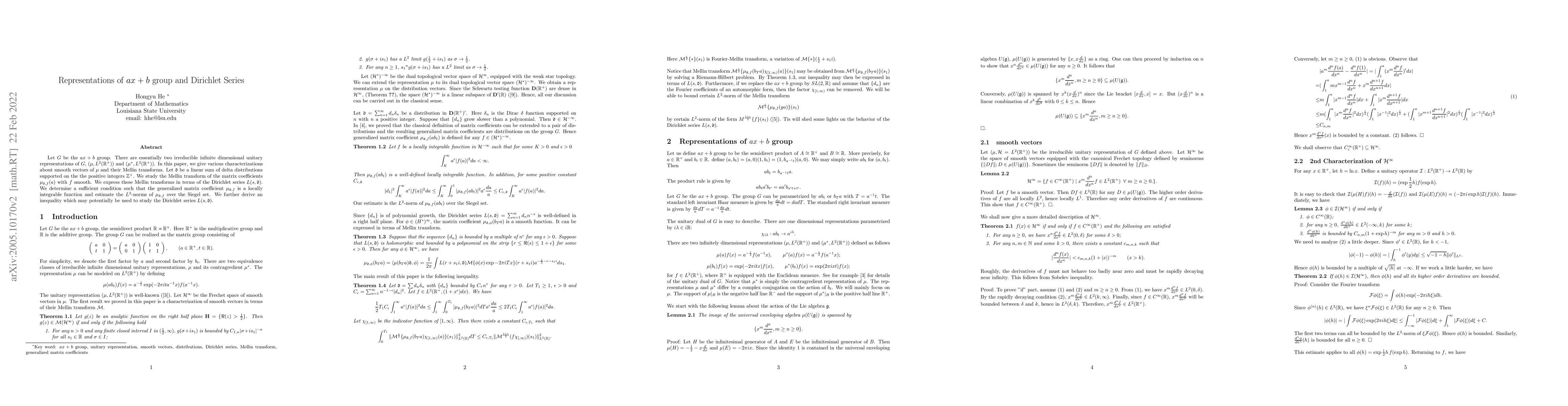 Thumbnail for Representation of ax+b group and Dirichlet Series