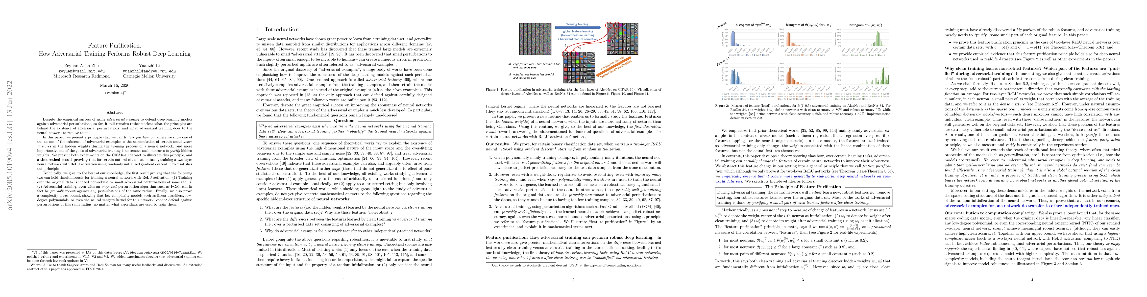 Thumbnail for Feature Purification: How Adversarial Training Performs Robust Deep
  Learning