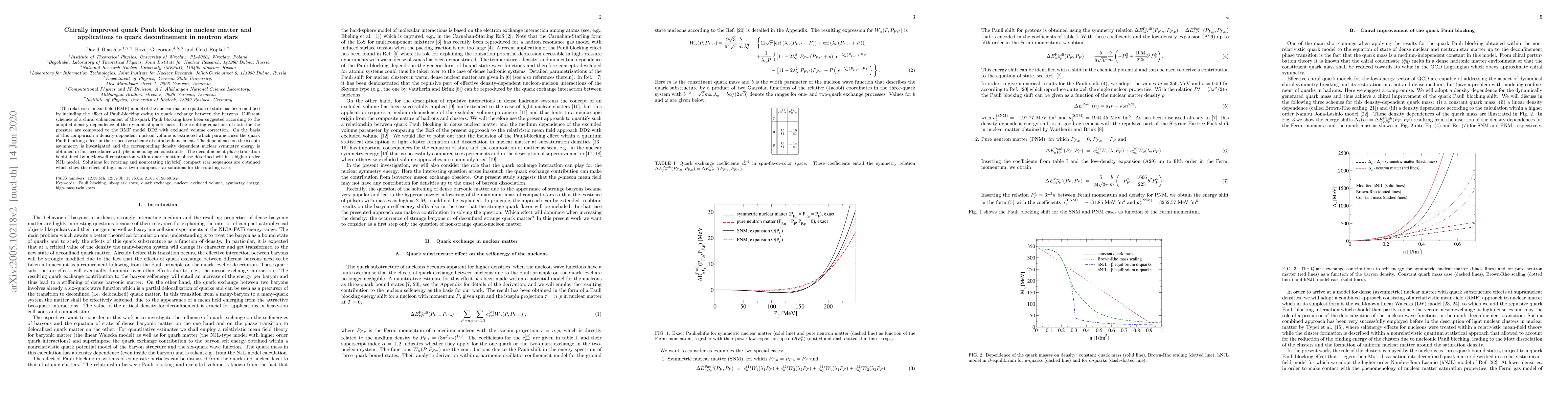 Thumbnail for Chirally improved quark Pauli blocking in nuclear matter and
  applications to quark deconfinement in neutron stars