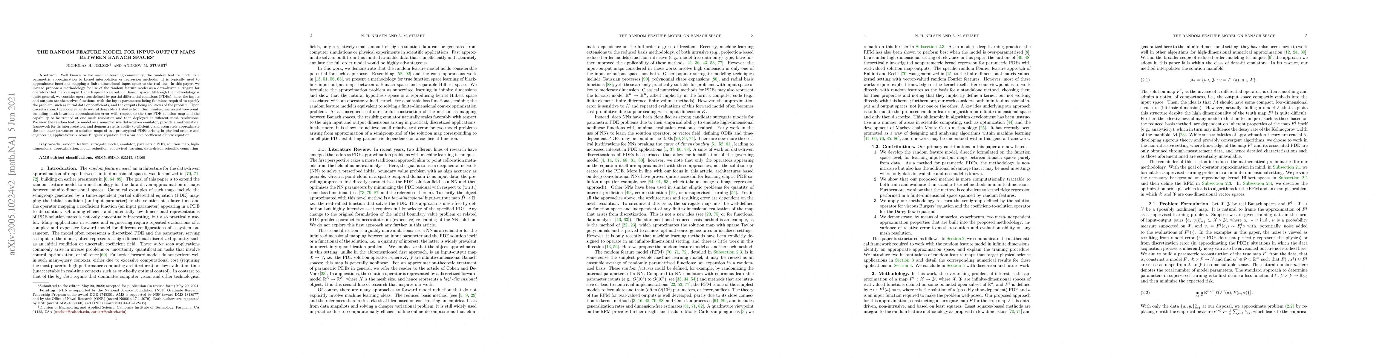 Thumbnail for The Random Feature Model for Input-Output Maps between Banach Spaces