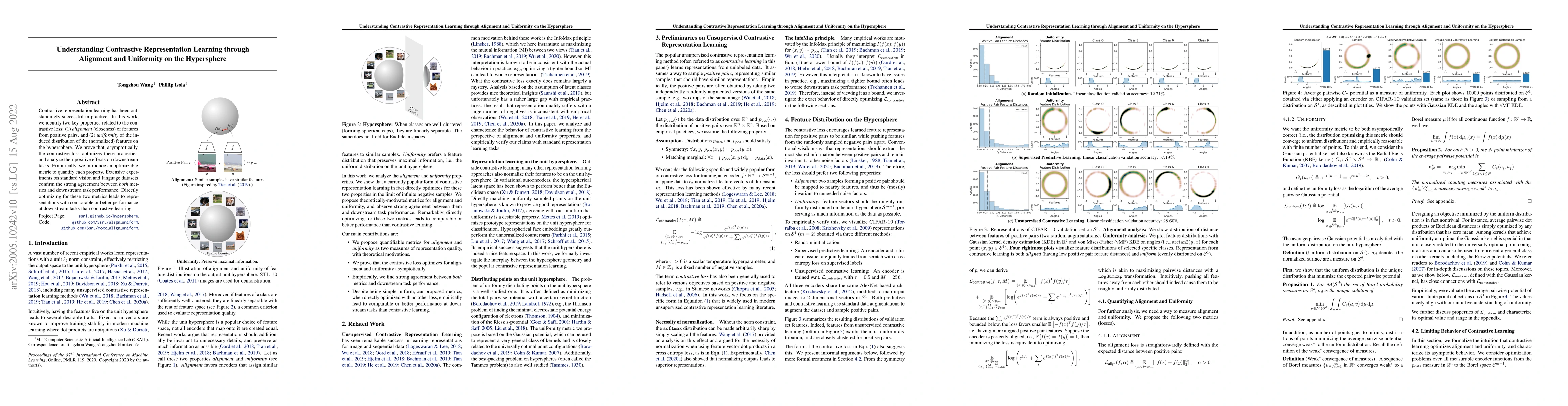 Thumbnail for Understanding Contrastive Representation Learning through Alignment and
  Uniformity on the Hypersphere