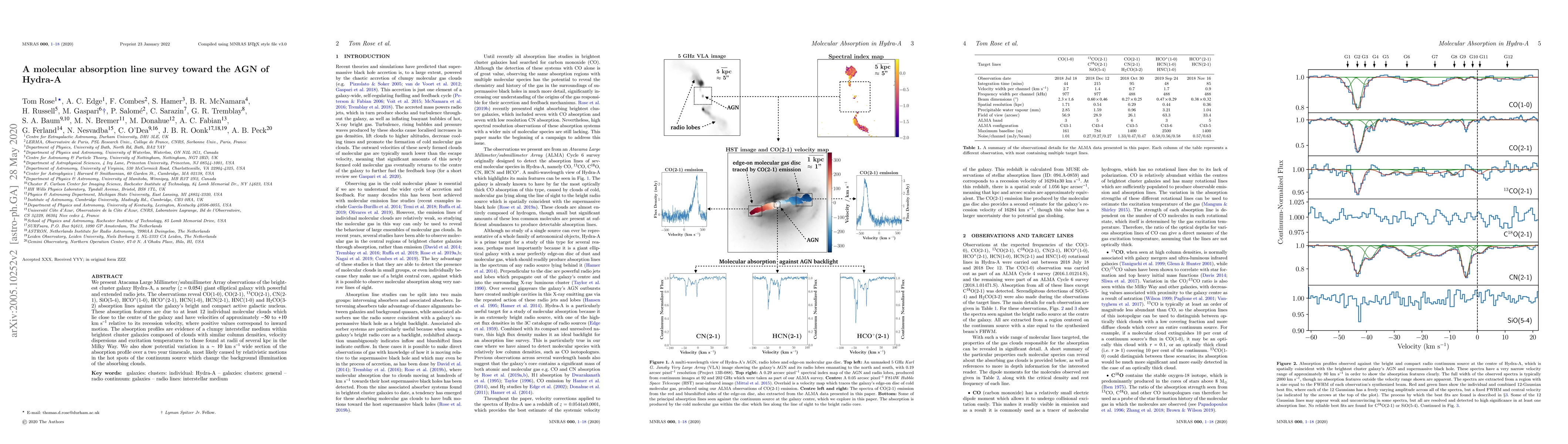 Thumbnail for A molecular absorption line survey toward the AGN of Hydra-A