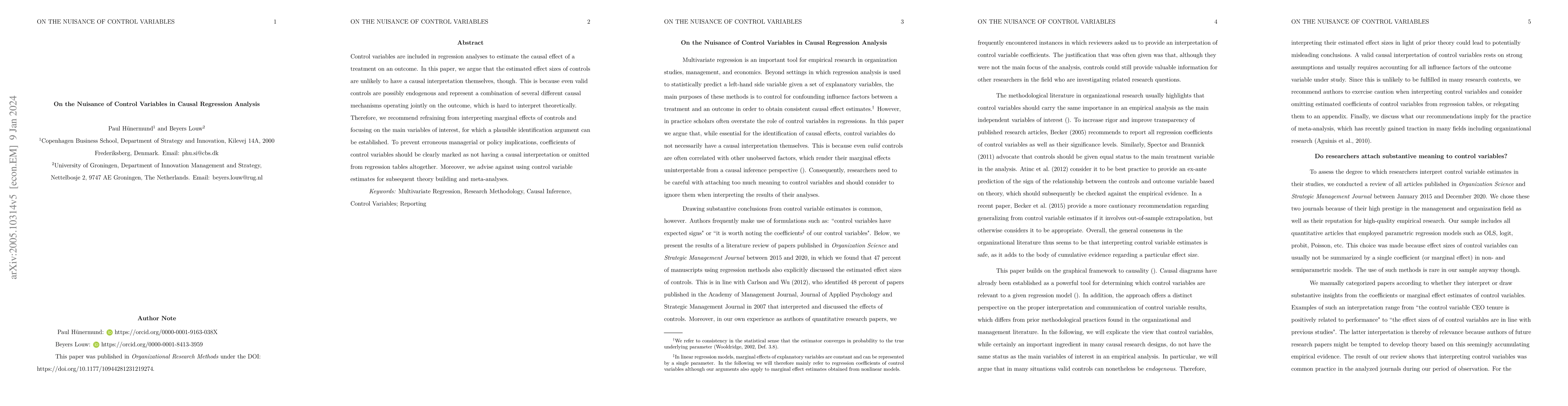 Thumbnail for On the Nuisance of Control Variables in Regression Analysis