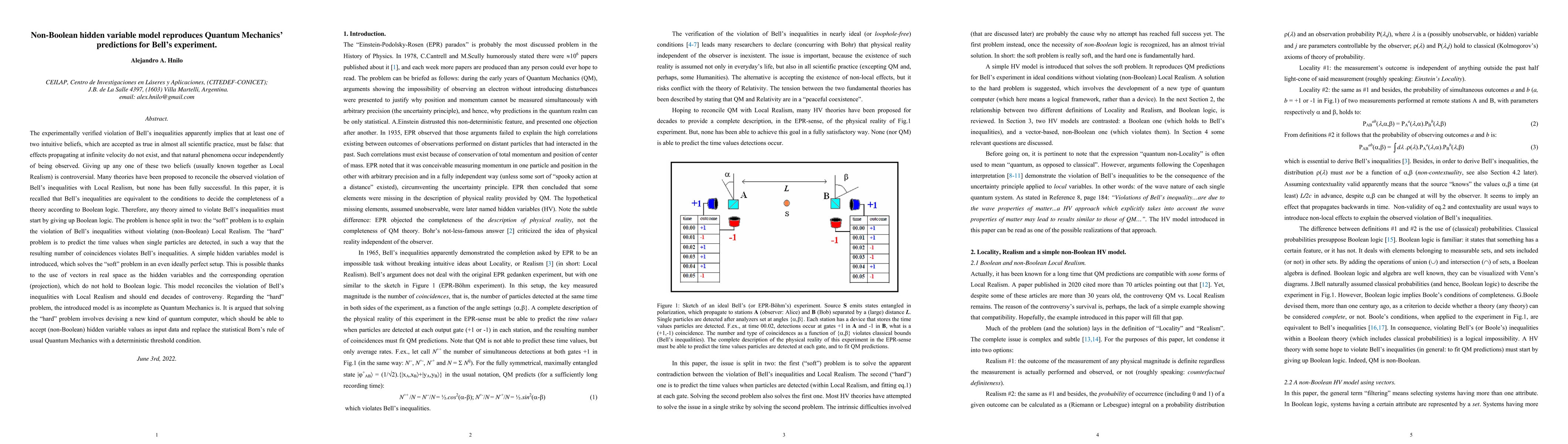 Thumbnail for Non-Boolean Hidden Variables model reproduces Quantum Mechanics'
  predictions for Bell's experiment