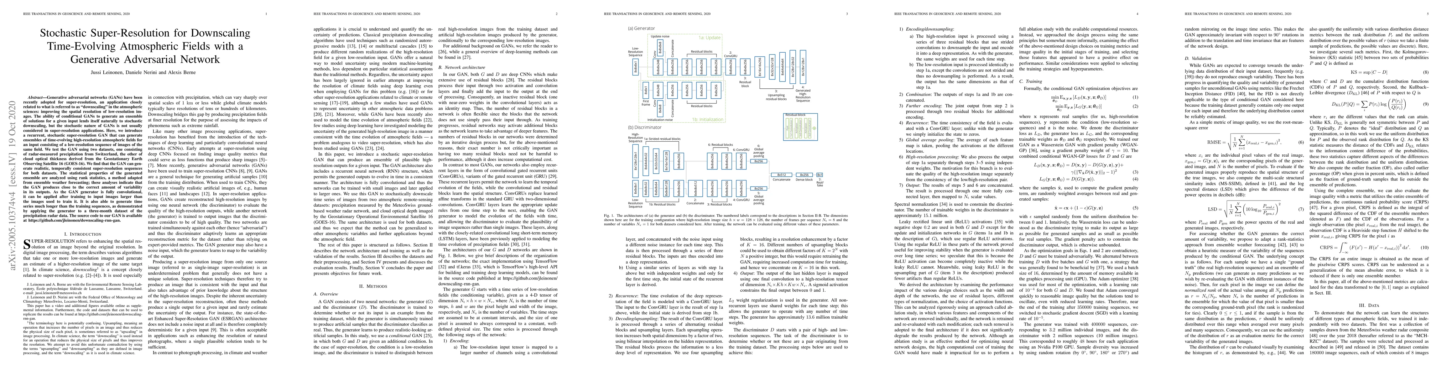 Thumbnail for Stochastic Super-Resolution for Downscaling Time-Evolving Atmospheric
  Fields with a Generative Adversarial Network