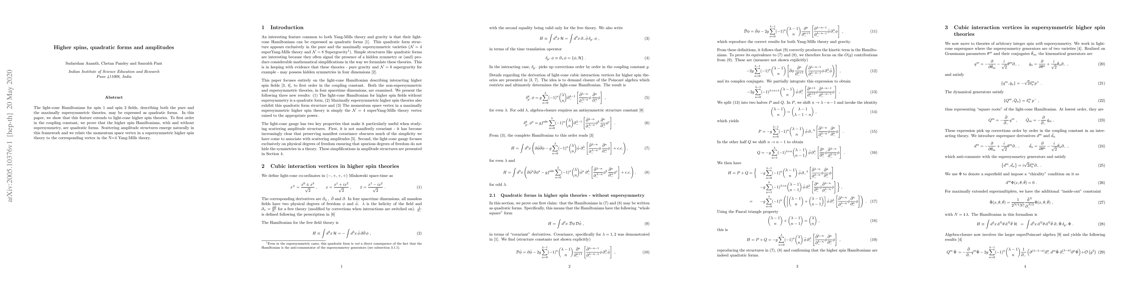 Thumbnail for Higher spins, quadratic forms and amplitudes