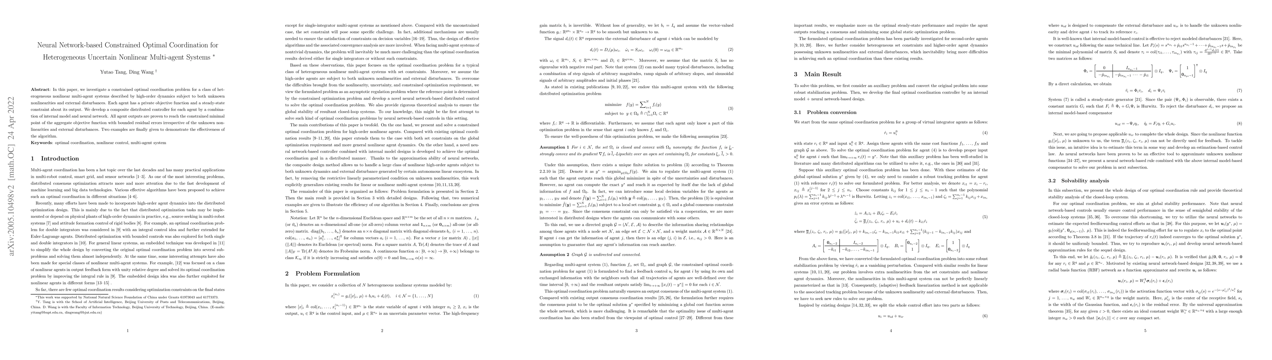 Thumbnail for Neural Network-based Constrained Optimal Coordination for Heterogeneous
  Uncertain Nonlinear Multi-agent Systems