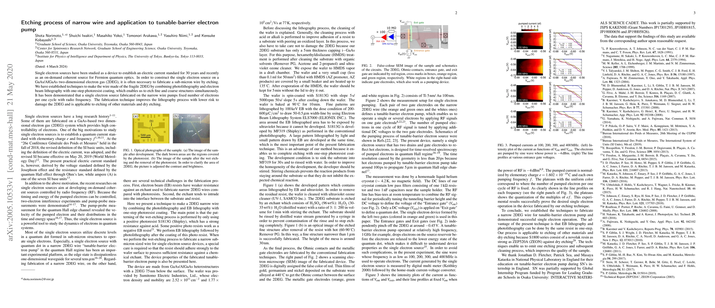 Thumbnail for Etching process of narrow wire and application to tunable-barrier
  electron pump