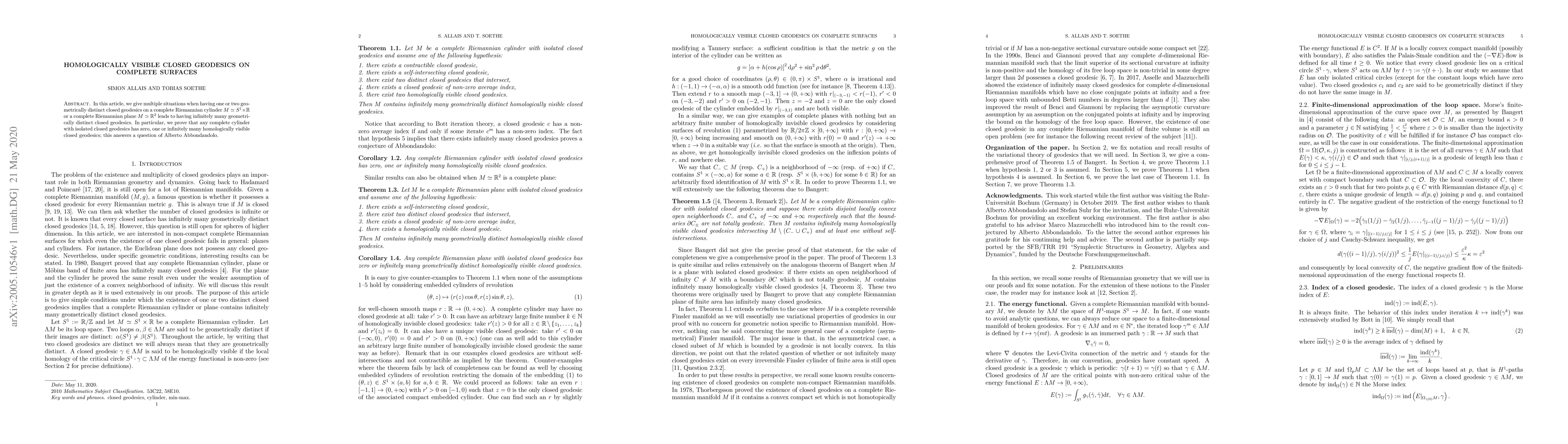 Thumbnail for Homologically visible closed geodesics on complete surfaces