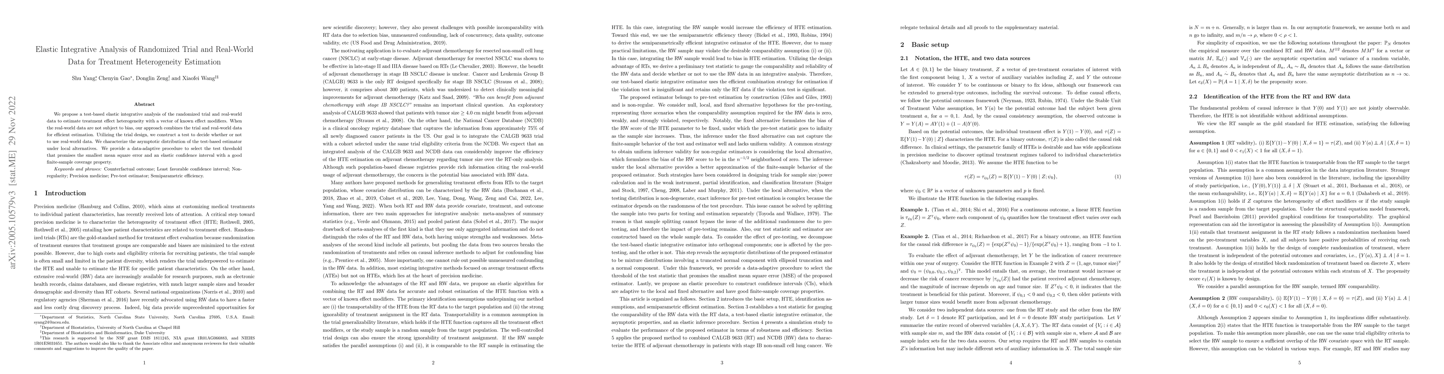 Thumbnail for Elastic Integrative Analysis of Randomized Trial and Real-World Data for
  Treatment Heterogeneity Estimation
