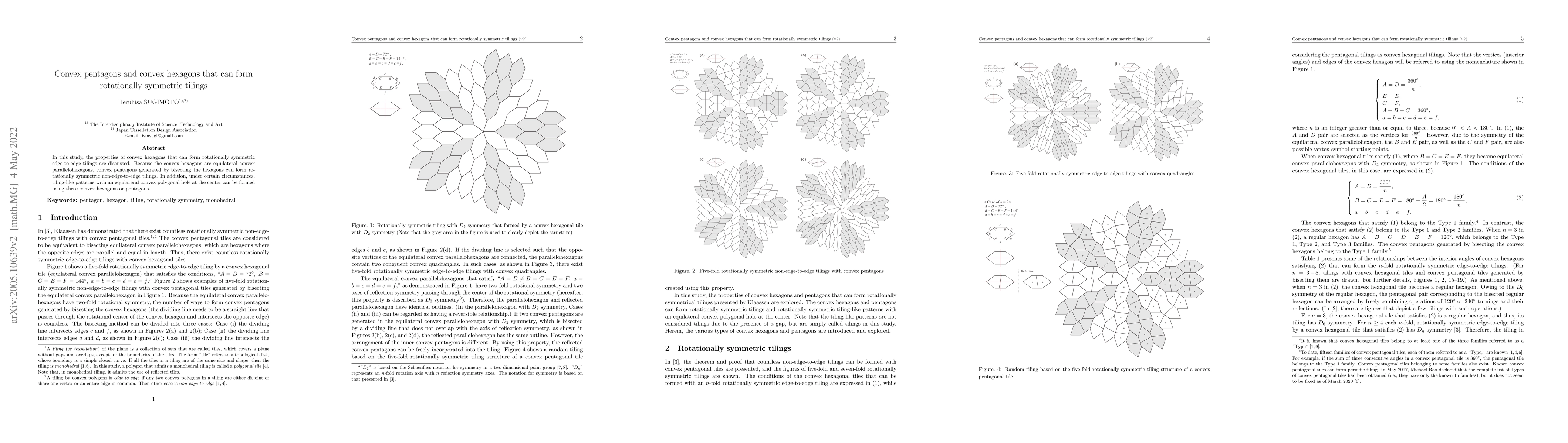 Thumbnail for Convex pentagons and convex hexagons that can form rotationally
  symmetric tilings