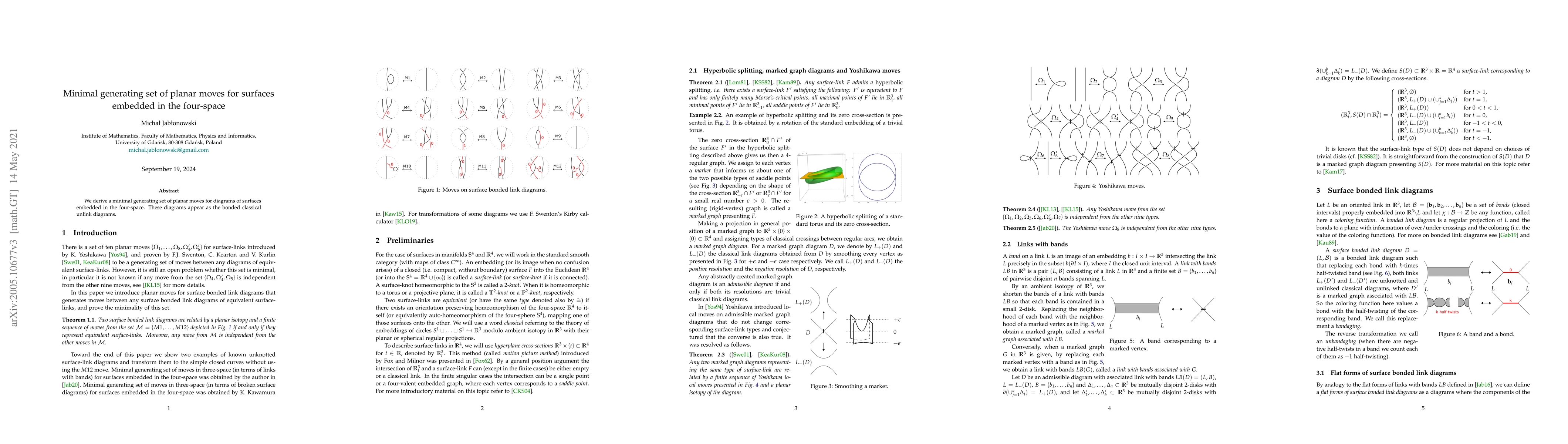 Thumbnail for Minimal generating set of planar moves for surfaces embedded in the
  four-space