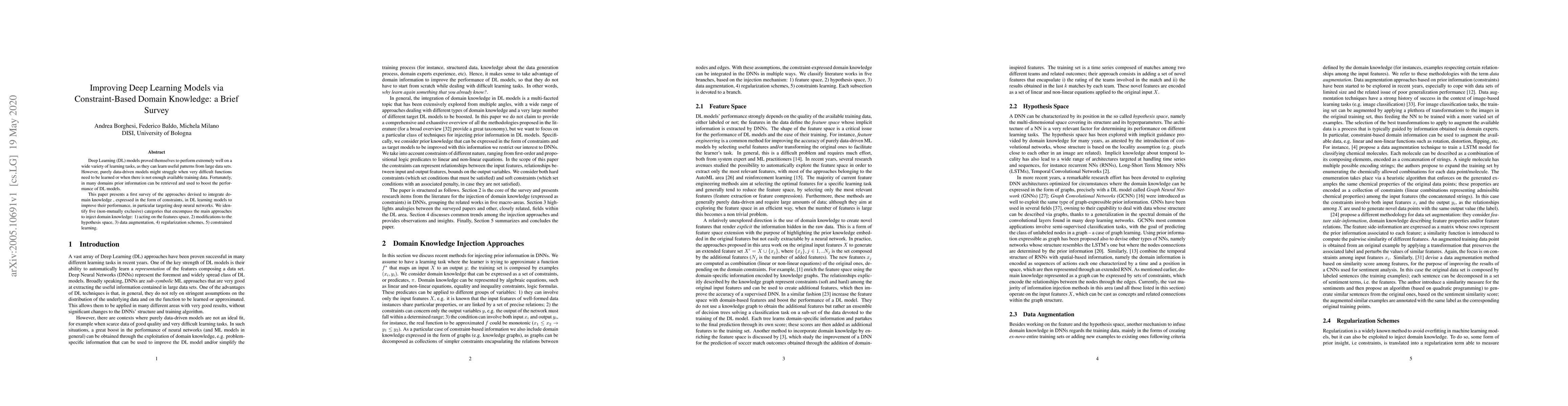 Thumbnail for Improving Deep Learning Models via Constraint-Based Domain Knowledge: a
  Brief Survey