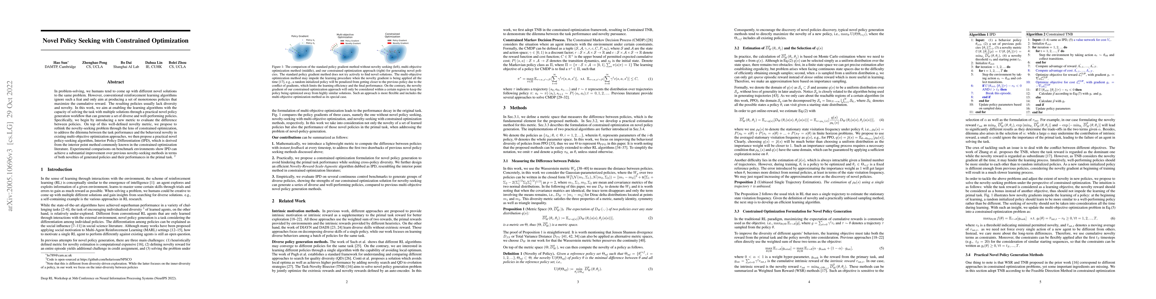 Thumbnail for Novel Policy Seeking with Constrained Optimization