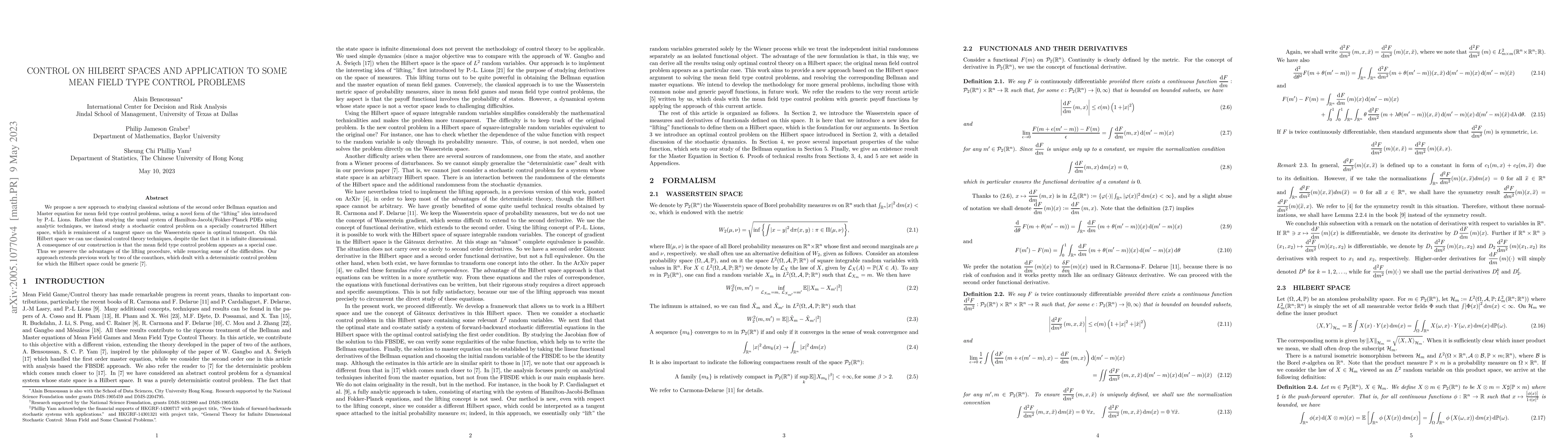 Thumbnail for Control on Hilbert Spaces and Application to Some Mean Field Type
  Control Problems