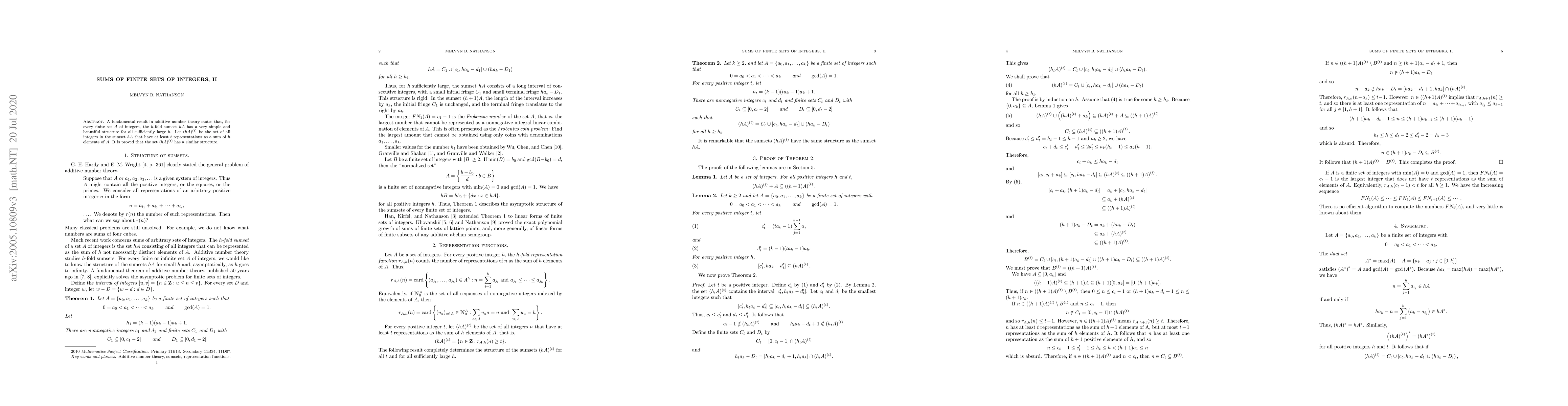 Thumbnail for Sums of Finite Sets of Integers, II