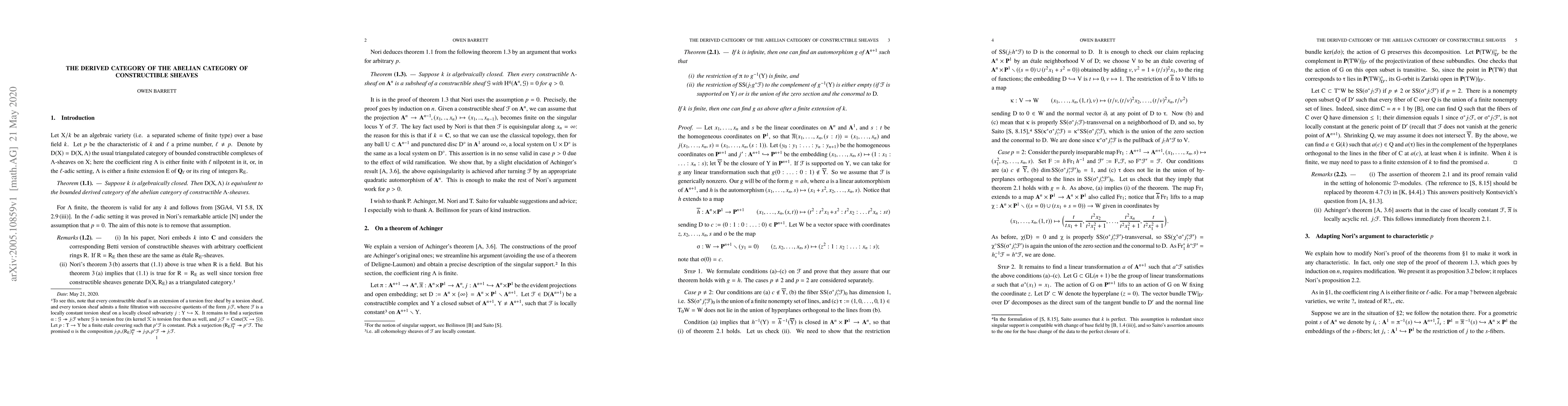 Thumbnail for The derived category of the abelian category of constructible sheaves