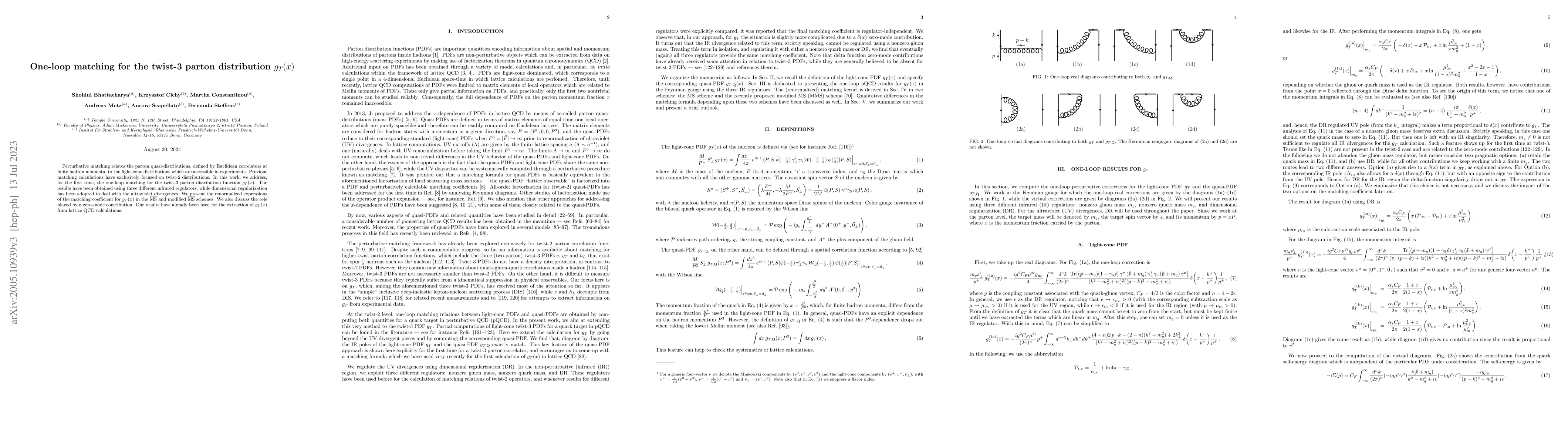 Thumbnail for One-loop matching for the twist-3 parton distribution $g_T (x)$