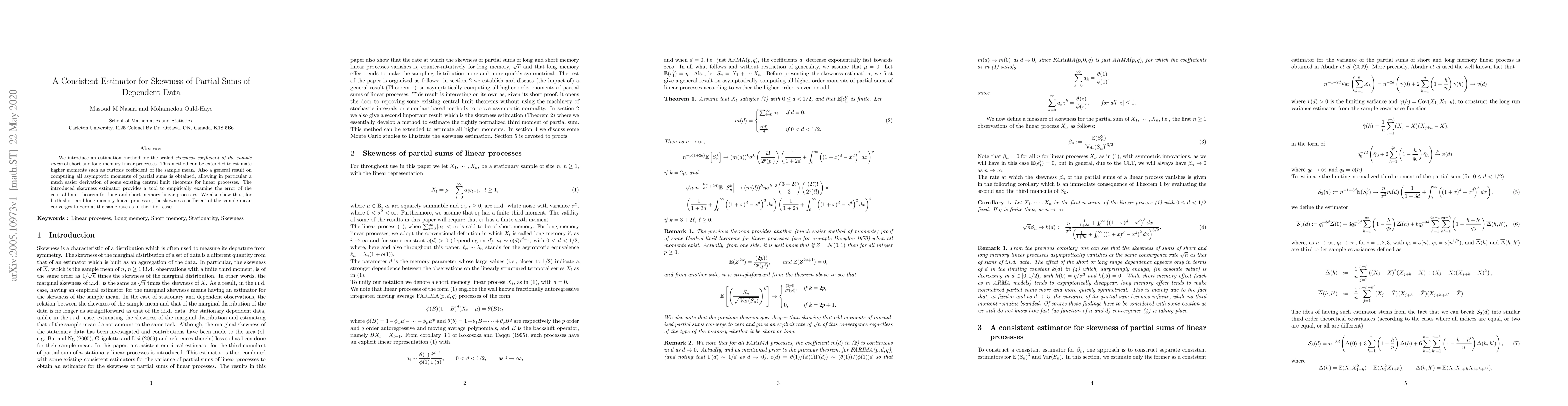 Thumbnail for A Consistent Estimator for Skewness of Partial Sums of Dependent Data