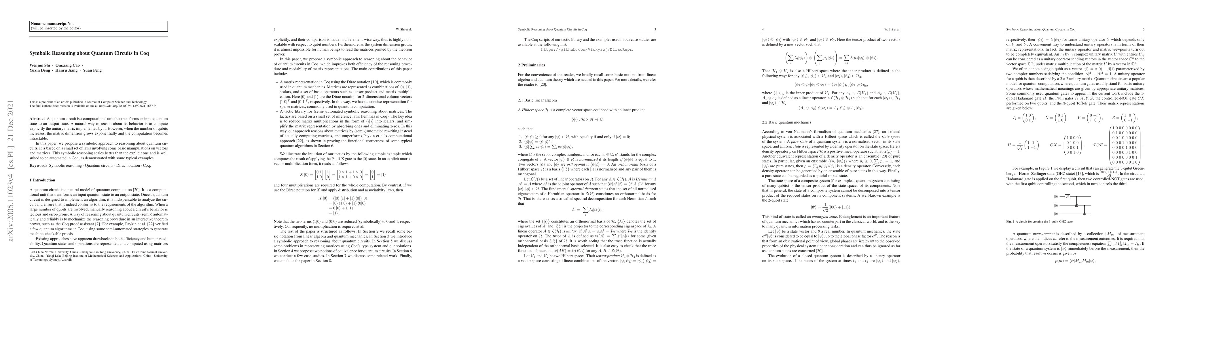 Thumbnail for Symbolic Reasoning about Quantum Circuits in Coq
