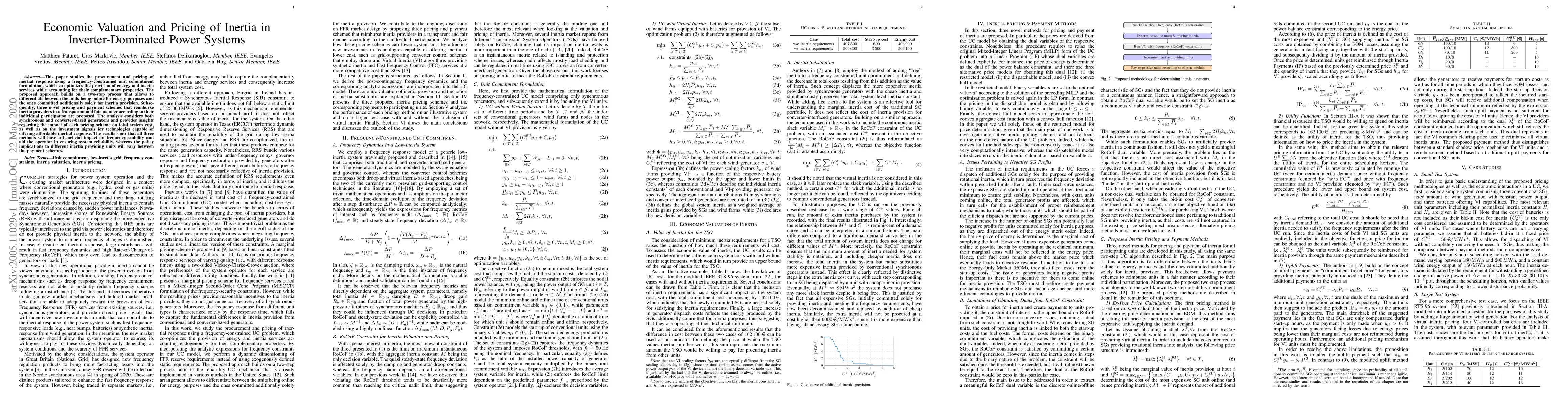 Thumbnail for Economic Valuation and Pricing of Inertia in Inverter-Dominated Power
  Systems