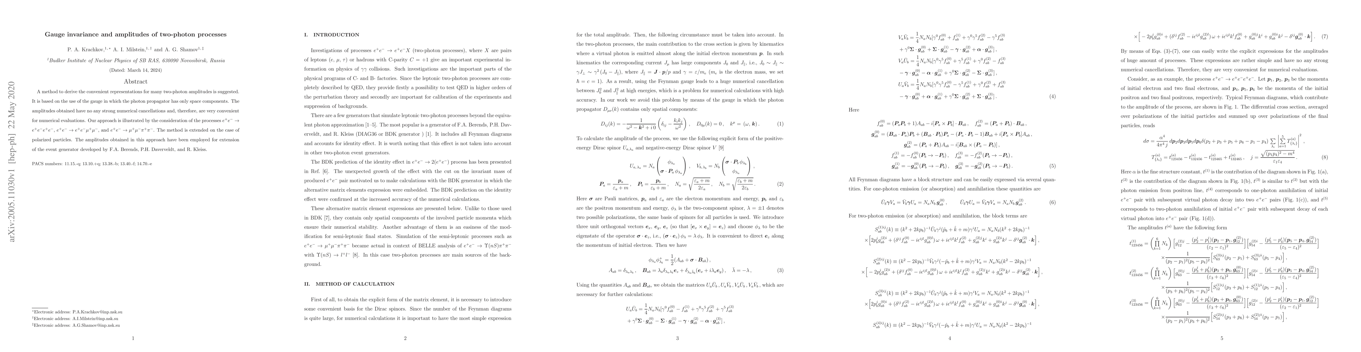 Thumbnail for Gauge invariance and amplitudes of two-photon processes