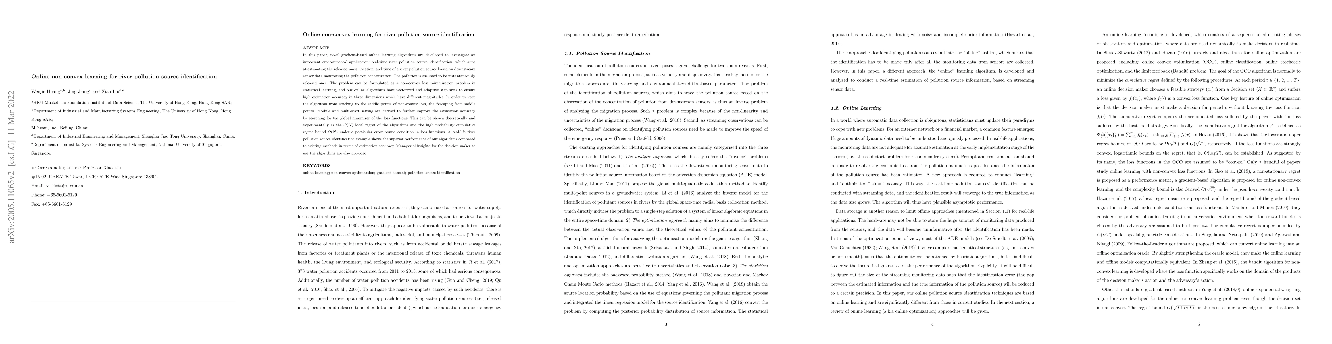 Thumbnail for Online non-convex learning for river pollution source identification