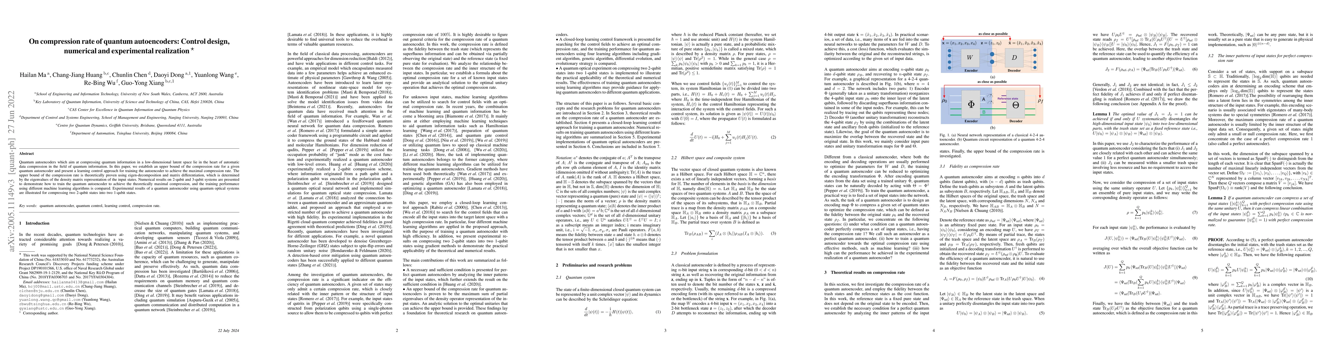 Thumbnail for On compression rate of quantum autoencoders: Control design, numerical
  and experimental realization