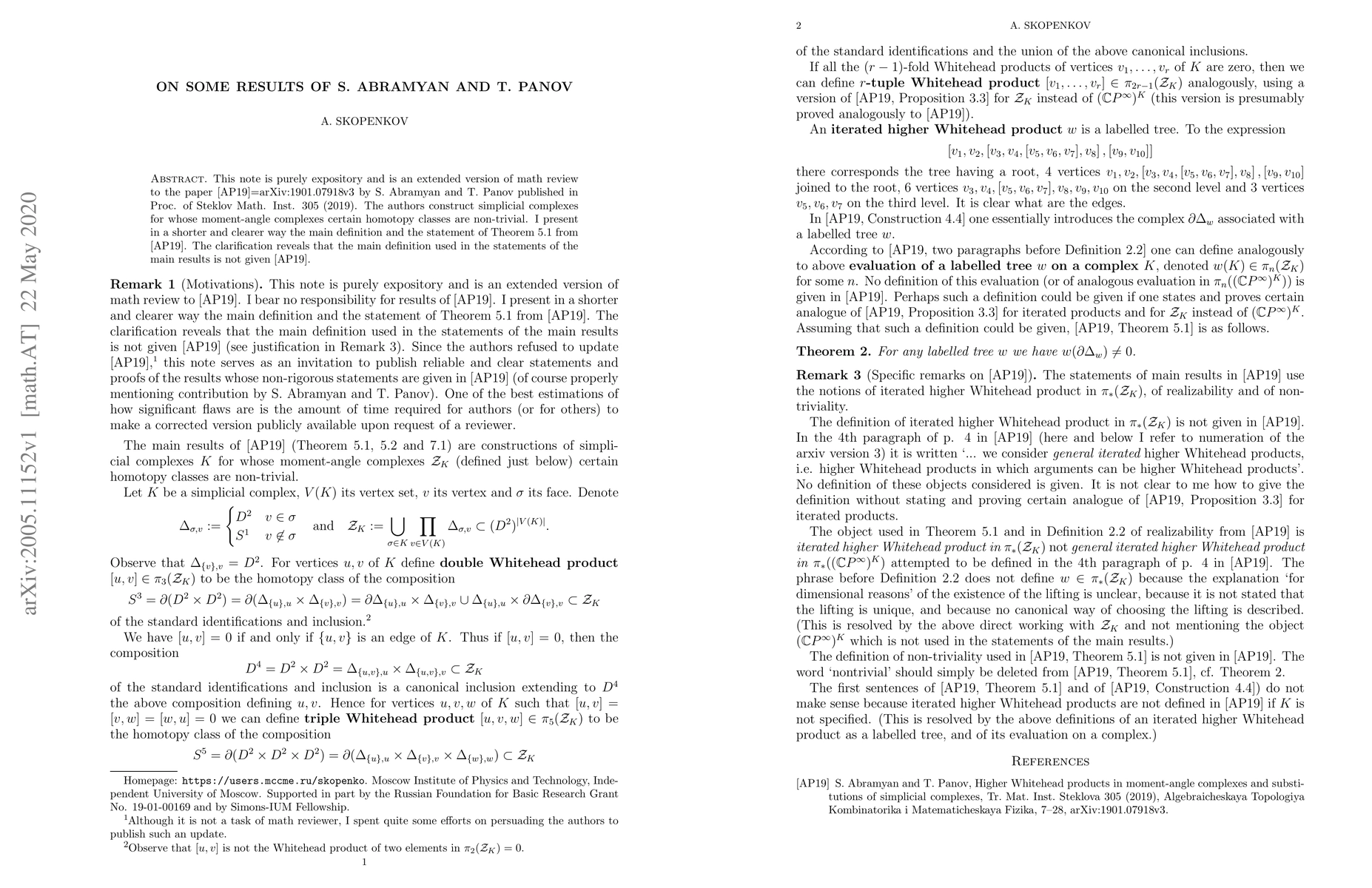 Thumbnail for On some results of S. Abramyan and T. Panov