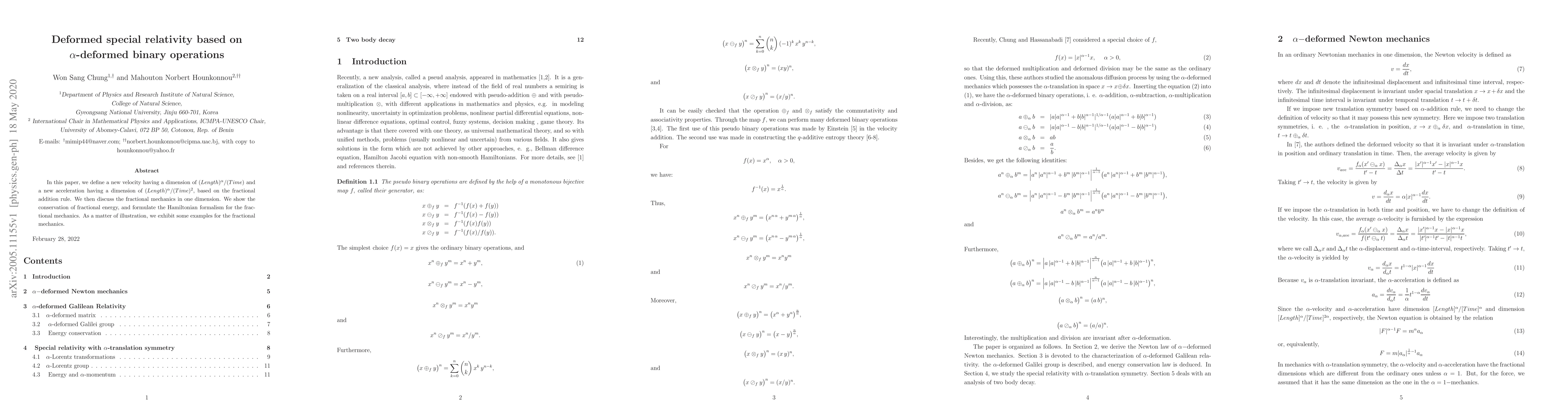 Thumbnail for Deformed special relativity based on $\alpha$-deformed binary operations