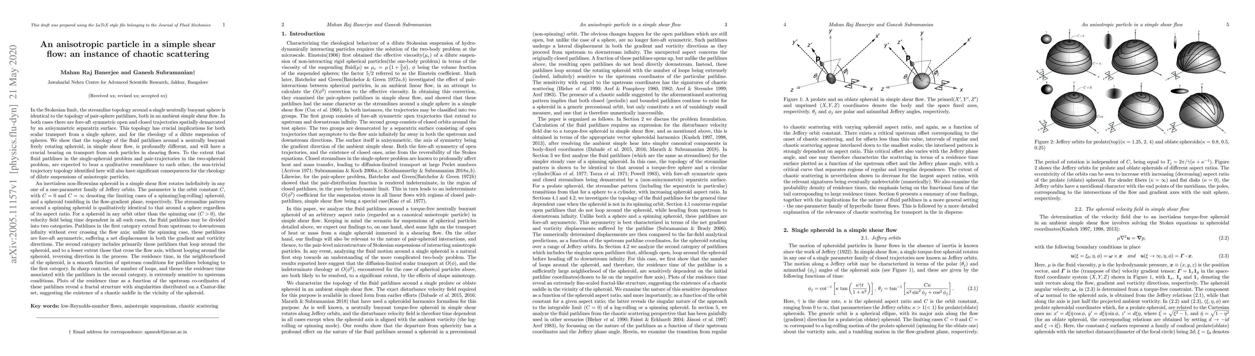 Thumbnail for An anisotropic particle in a simple shear flow: an instance of chaotic
  scattering
