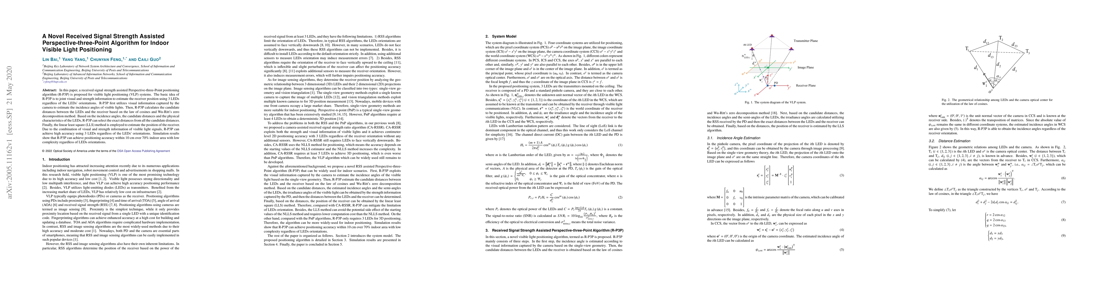Thumbnail for A Novel Received Signal Strength Assisted Perspective-three-Point
  Algorithm for Indoor Visible Light Positioning