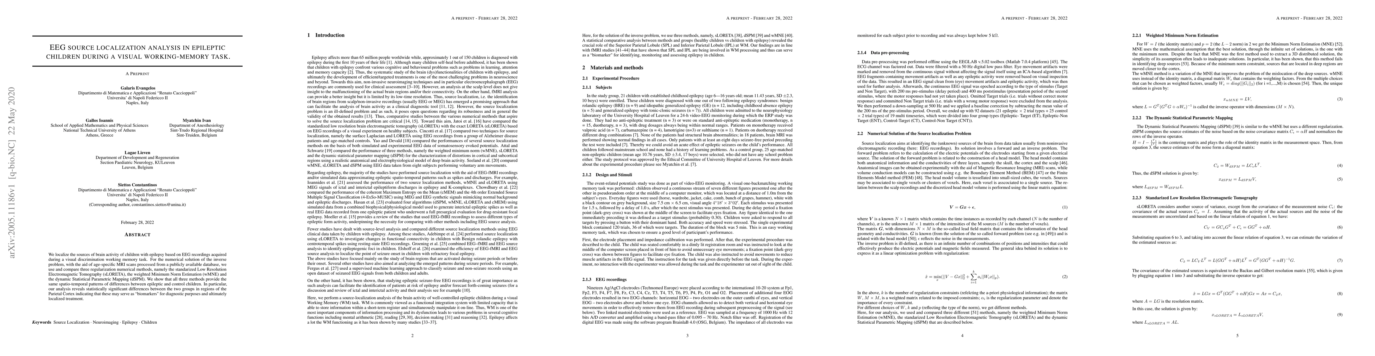 Thumbnail for EEG source localization analysis in epileptic children during a visual
  working-memory task