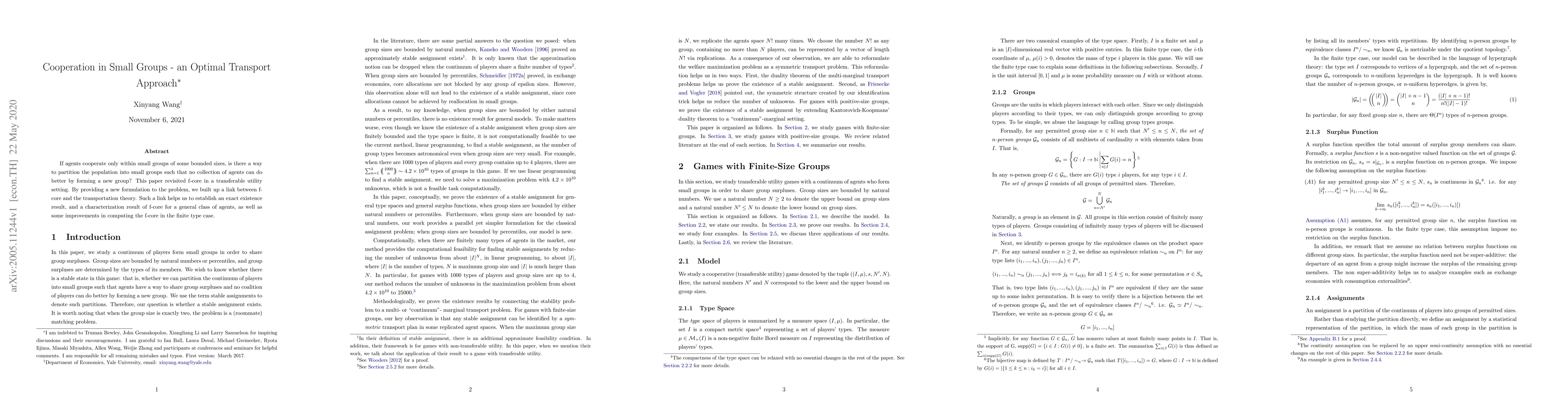 Thumbnail for Cooperation in Small Groups -- an Optimal Transport Approach