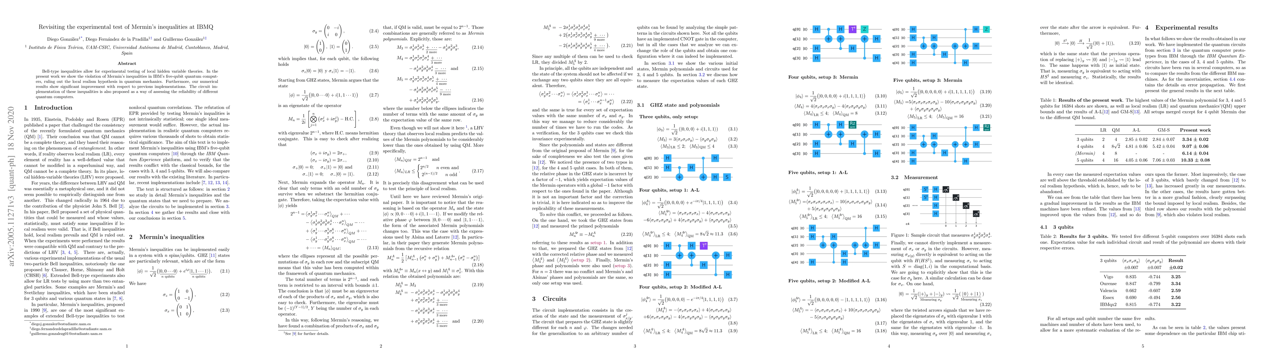 Thumbnail for Revisiting the experimental test of Mermin's inequalities at IBMQ