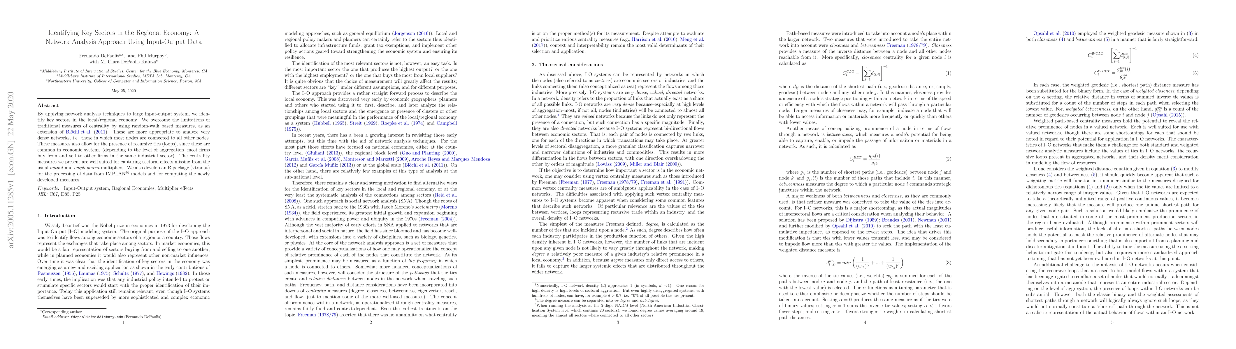 Thumbnail for Identifying Key Sectors in the Regional Economy: A Network Analysis
  Approach Using Input-Output Data