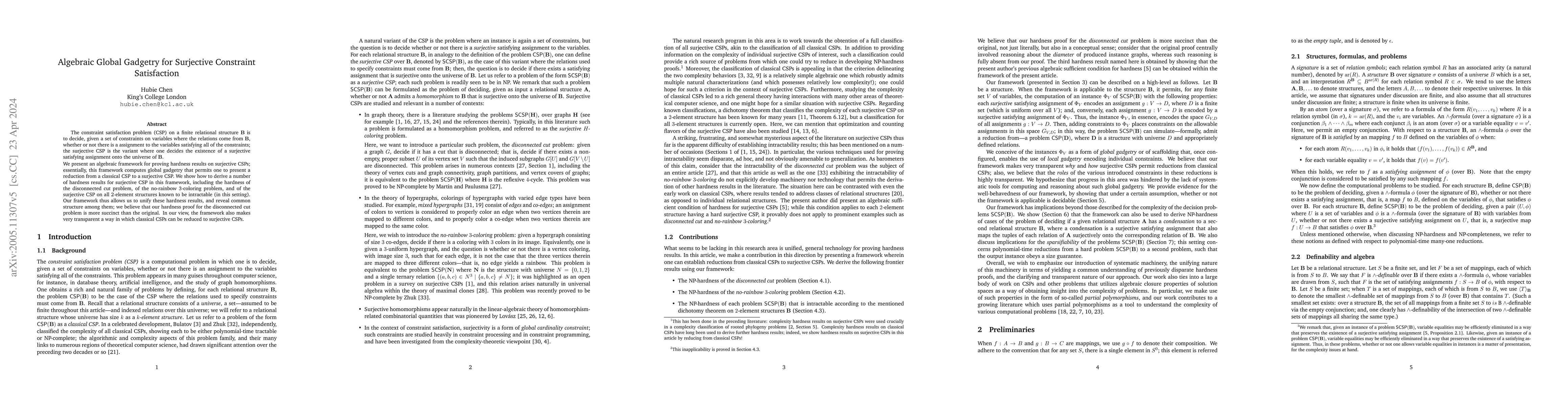 Thumbnail for Algebraic Global Gadgetry for Surjective Constraint Satisfaction