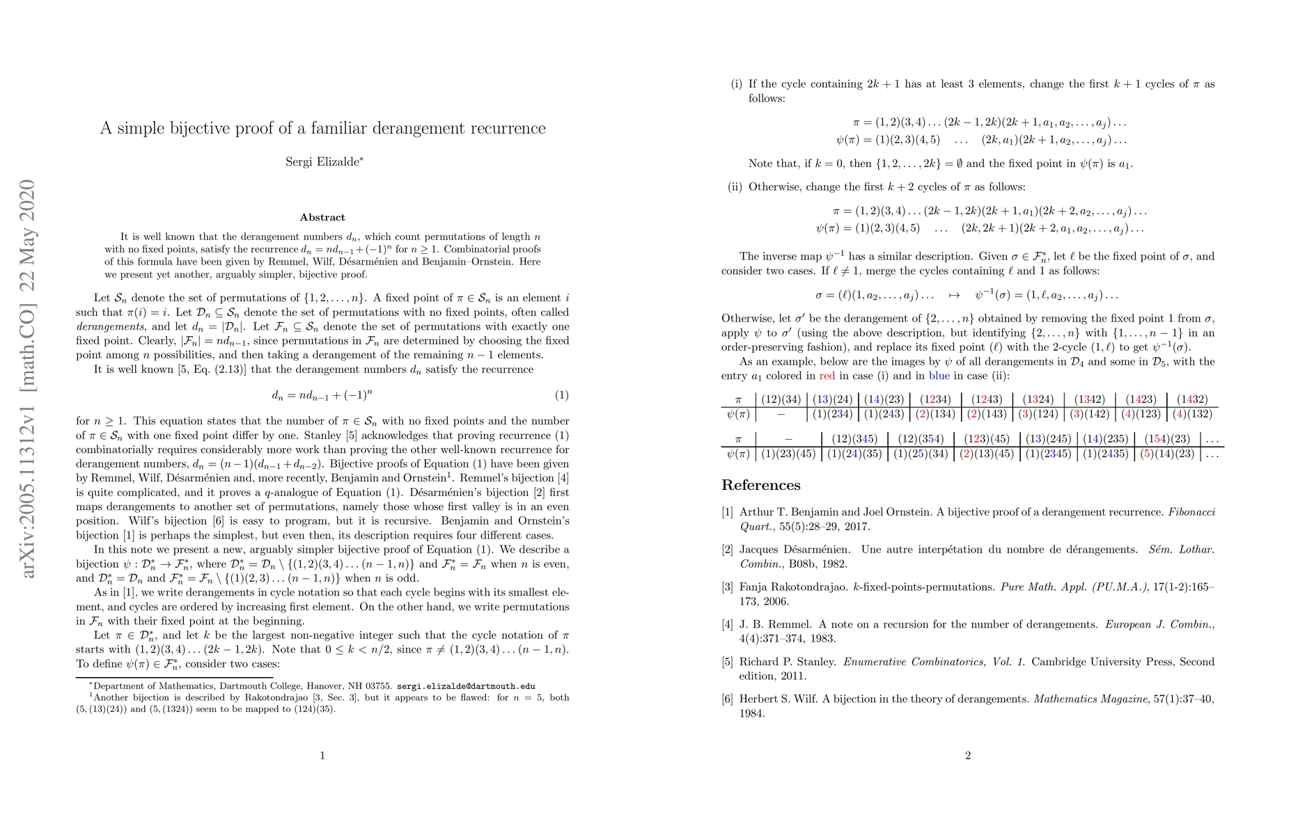 Thumbnail for A simple bijective proof of a familiar derangement recurrence