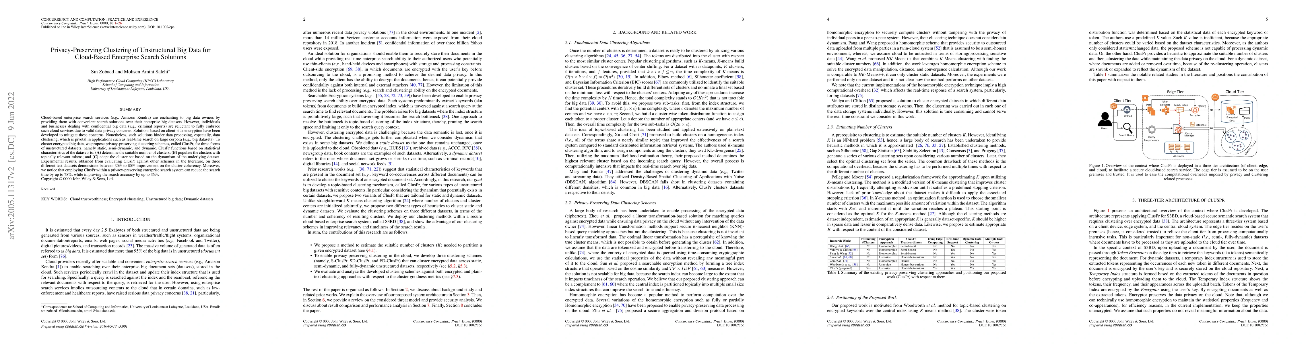 Thumbnail for Privacy-Preserving Clustering of Unstructured Big Data for Cloud-Based
  Enterprise Search Solutions