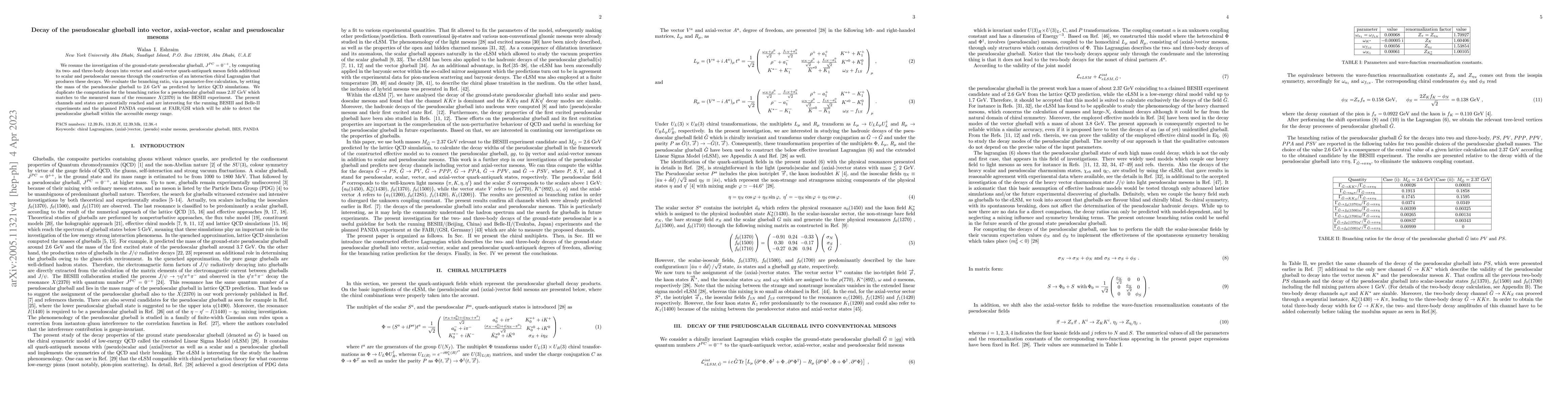 Thumbnail for Decay of the pseudoscalar glueball into vector, axial-vector, scalar and
  pseudoscalar mesons