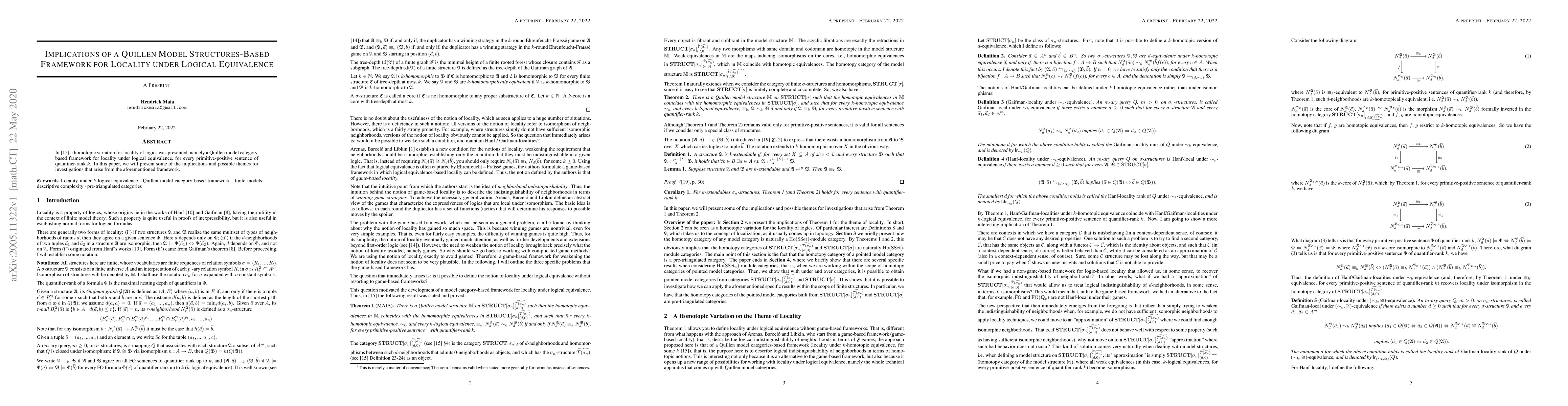 Thumbnail for Implications of a Quillen Model Structures-Based Framework for Locality
  under Logical Equivalence