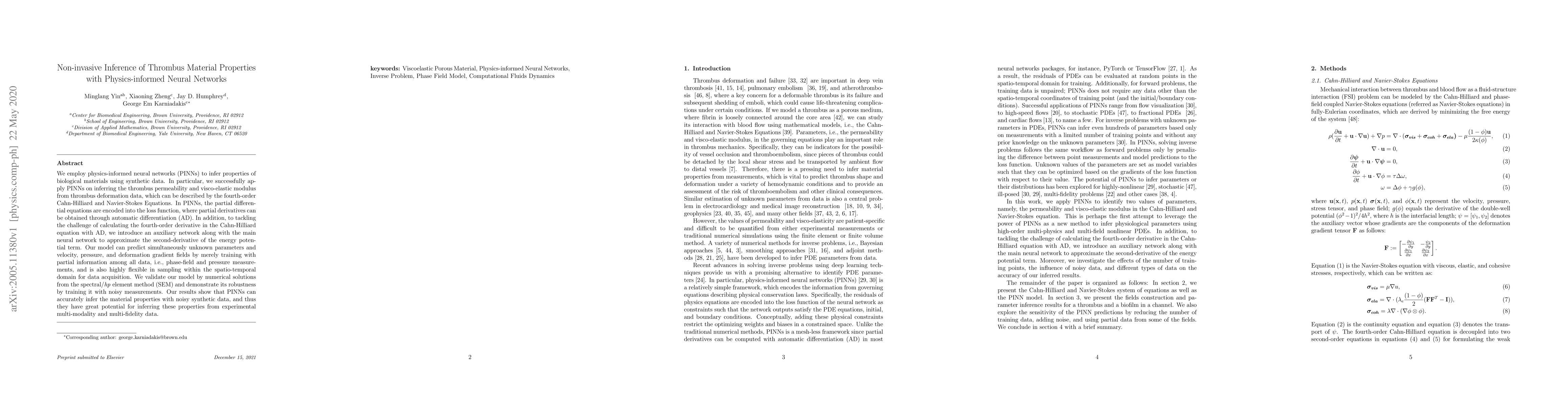 Thumbnail for Non-invasive Inference of Thrombus Material Properties with
  Physics-informed Neural Networks
