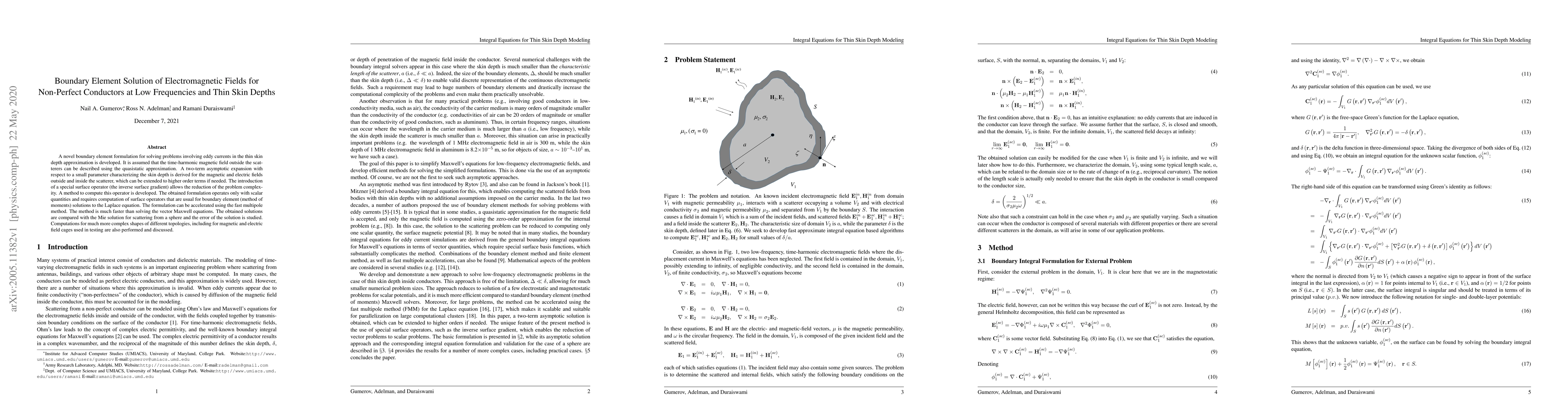 Thumbnail for Boundary Element Solution of Electromagnetic Fields for Non-Perfect
  Conductors at Low Frequencies and Thin Skin Depths